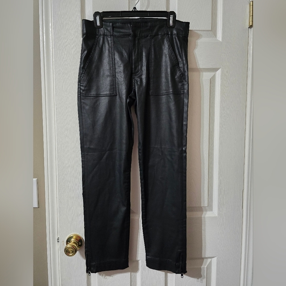 KUT Reese Ankle Straight Coated Black Trouser Pants, Mid-Rise, Flat Front, EUC! - Picture 2 of 16